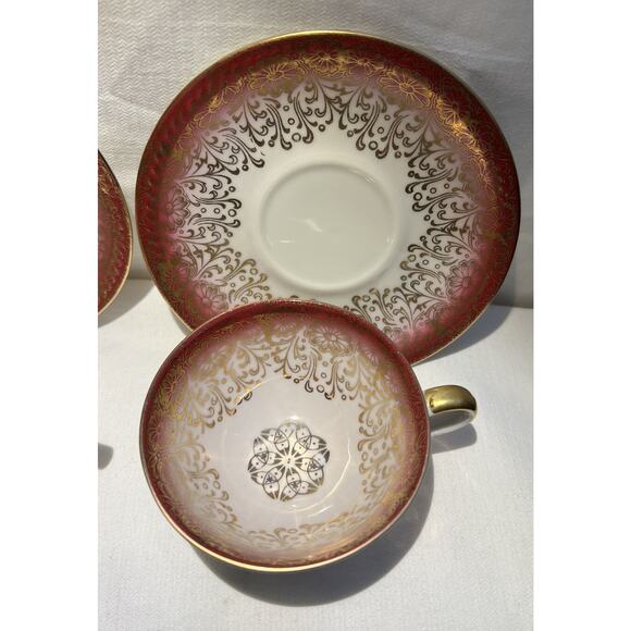 Bavaria Germany Pink Gold Floral Design Tea Cup & Saucer Set Of Two - Picture 3 of 11